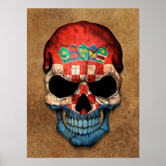 Poster Drapeau croate vieilli et porté (Devant)