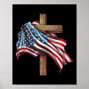 Poster Drapeau Croix chrétienne Jésus 4 juillet Patriotiq