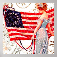 Drapeau Dame Juillet 4 Patriotique Vintage carte p