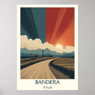 Poster Drapeau de Bandera Texas Cowboy Country Road