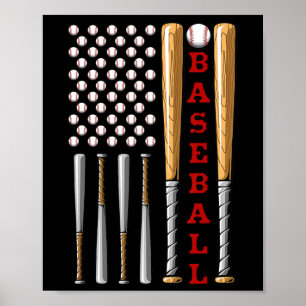 Poster Drapeau de baseball américain patriotique - Base v