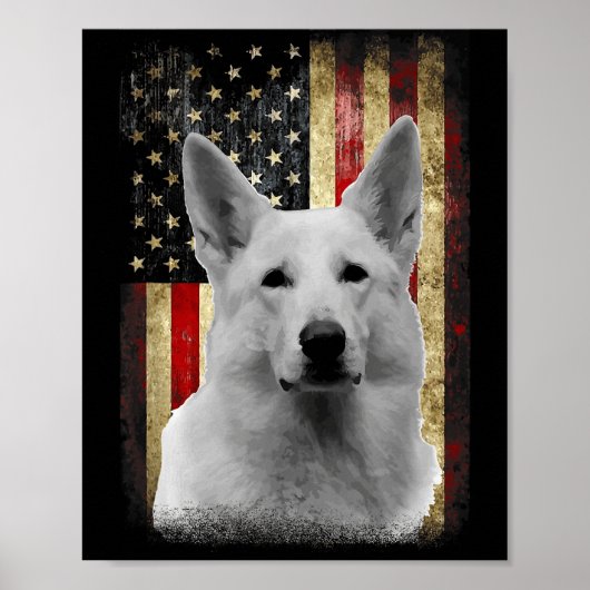 Poster Drapeau de berger allemand blanc patriotique améri (Devant)
