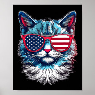 Poster Drapeau de chat Sungles Usa 4 juillet Graphique de