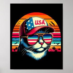 Poster Drapeau de chats rétro vintage d'Amérique