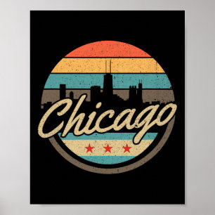 Poster Drapeau de Chicago Skyline Vintage Illinois Usa So