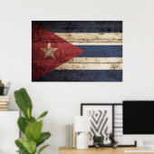 Poster Drapeau de Cuba sur le vieux grain de bois (Bureau à domicile)