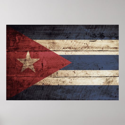 Poster Drapeau de Cuba sur le vieux grain de bois (Devant)