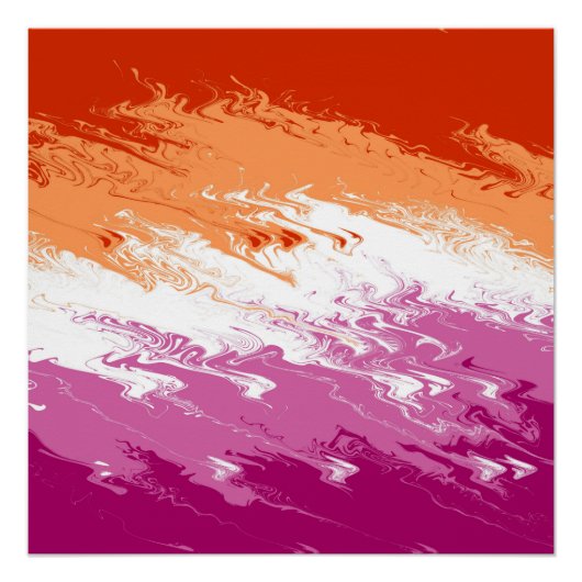 Poster Drapeau de fierté lesbienne abstrait trippy ondulé (Devant)