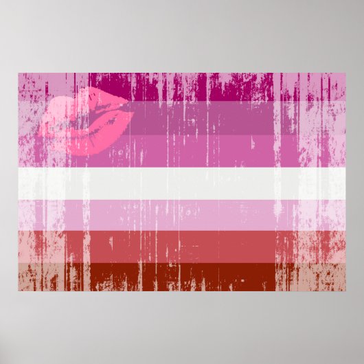 Poster Drapeau de fierté lesbienne au rouge à lèvres (Devant)