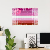 Poster Drapeau de fierté lesbienne au rouge à lèvres (Bureau à domicile)