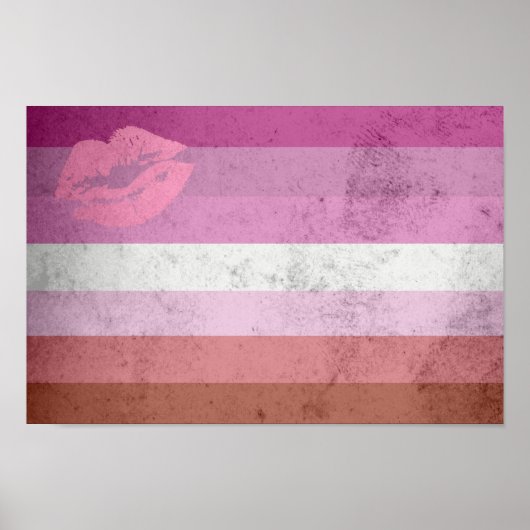 Poster Drapeau de fierté lesbienne au rouge à lèvres (Devant)
