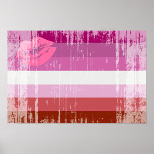 Poster Drapeau de fierté lesbienne au rouge à lèvres