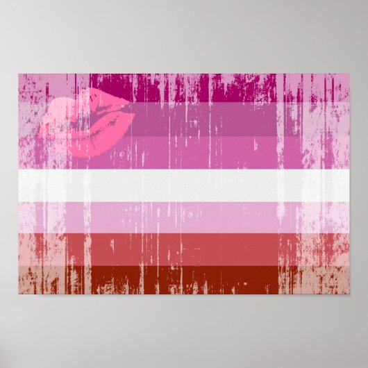 Poster Drapeau de fierté lesbienne au rouge à lèvres (Devant)