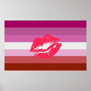 Poster Drapeau de fierté lesbienne au rouge à lèvres et l