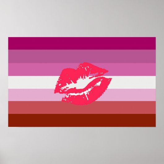 Poster Drapeau de fierté lesbienne au rouge à lèvres et l (Devant)