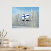Poster Drapeau de Finlande, Pins couverts de neige (Cuisine)