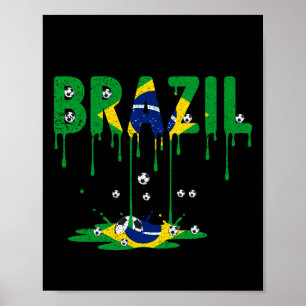 Poster Drapeau de football brésilien qui dégouline