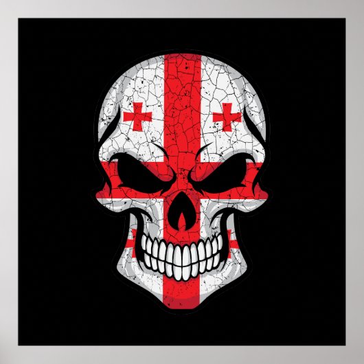 Poster Drapeau de Géorgie crâne souriant (Devant)
