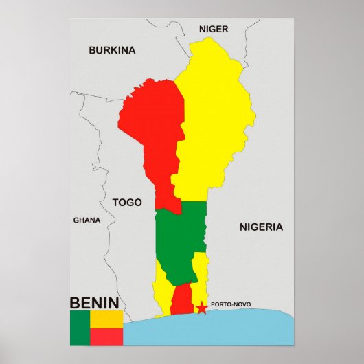 Poster drapeau de la carte du pays benin (Devant)