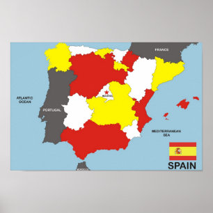 Poster drapeau de la carte politique du pays d'espagne