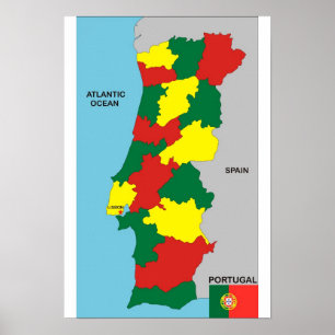 Poster drapeau de la carte politique du pays du portugal