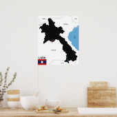 Poster drapeau de la carte politique du pays laos (Cuisine)
