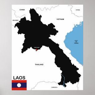Poster drapeau de la carte politique du pays laos