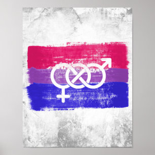 Poster Drapeau de la fierté au symbole bisexuel peint