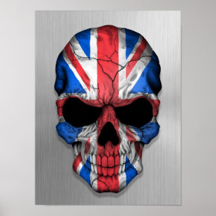 Poster Drapeau de la Grande-Bretagne sur un crâne d'acier