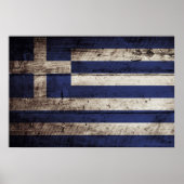 Poster Drapeau de la Grèce sur le vieux grain de bois (Devant)