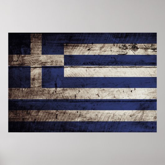 Poster Drapeau de la Grèce sur le vieux grain de bois (Devant)
