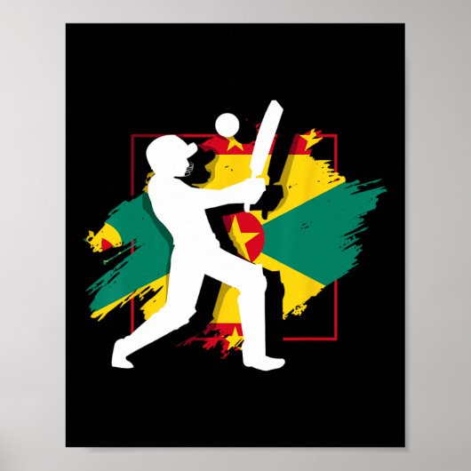 Poster Drapeau de la Grenade Silhouette de cricket grenad (Devant)