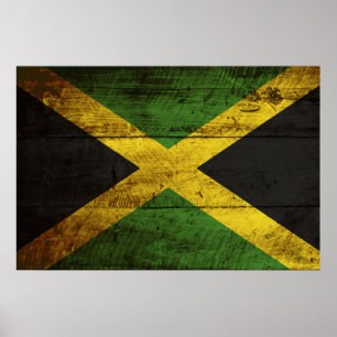 Poster Drapeau de la Jamaïque sur le vieux grain en bois