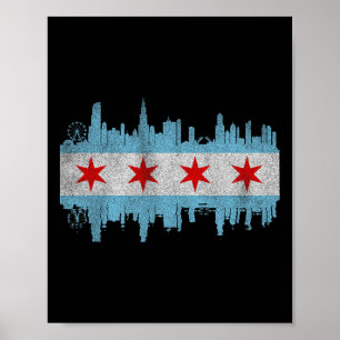 Poster Drapeau de la skyline de la ville de Chicago - Chi