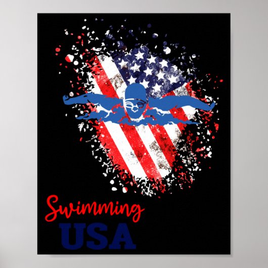 Poster Drapeau de l'équipe de soutien de natation Nageur (Devant)