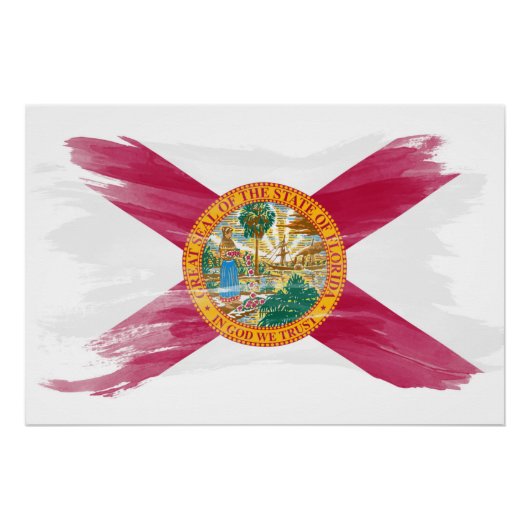 Poster Drapeau de l'état de Floride brosse trait, Drapeau (Devant)
