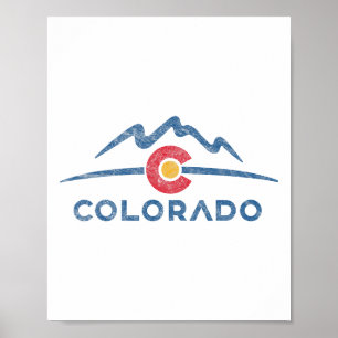 Poster Drapeau de l'État du Colorado Montagnes Rocheuses