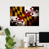Poster Drapeau de l'État du Maryland de Grunge Noir (Bureau à domicile)