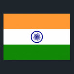 Poster Drapeau de l'Inde<br><div class="desc">Le drapeau indien est un tricolore horizontal chargé avec au milieu un emblème. Les couleurs utilisées dans le drapeau sont le bleu, l'orange, le blanc, le vert. La proportion du drapeau indien est de 2:3. Le drapeau de l'Inde a été adopté en 1947.</div>