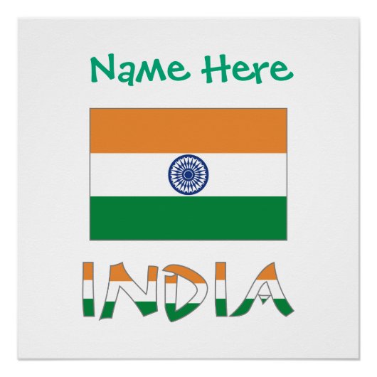 Poster Drapeau de l'Inde personnalisé avec nom (Devant)