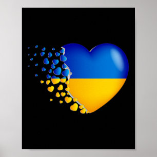 Poster Drapeau de l'Ukraine avec de petits cœurs qui s'en
