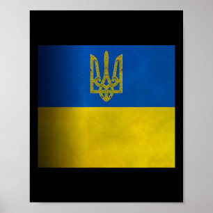 Poster Drapeau de l'Ukraine bleu et jaune avec armoiries 