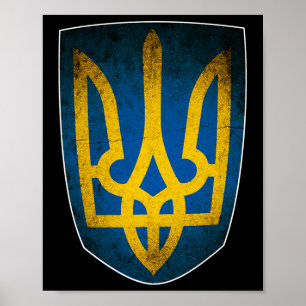 Poster Drapeau de l'Ukraine et trident ukrainien 1