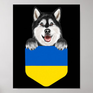 Poster Drapeau de l'Ukraine Malamute d'Alaska Chien Dans