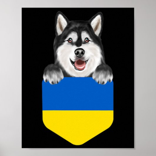 Poster Drapeau de l'Ukraine Malamute d'Alaska Chien Dans (Devant)
