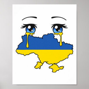 Poster Drapeau de l'Ukraine pleurant des larmes pour l'Uk