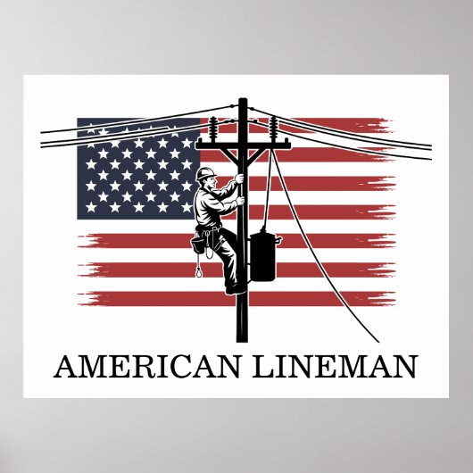 Poster Drapeau de Monteur de lignes américain - Électrici (Devant)