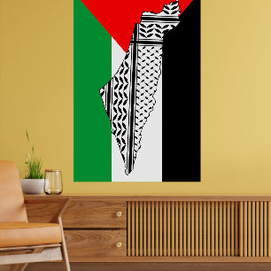 Poster Drapeau de Palestine et carte avec Keffiyeh Motif