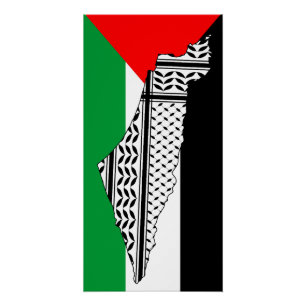 Poster Drapeau de Palestine et carte avec Keffiyeh Motif