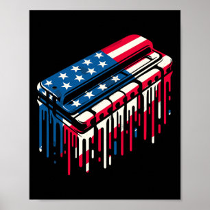 Poster Drapeau de peinture Harmonica American Usa 4 juill
